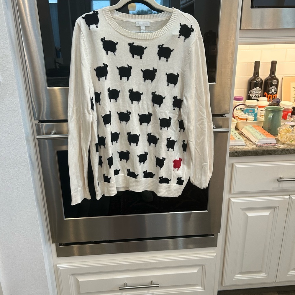 Charter Club Sweater with Black and Red Sheep Pattern size L GUC